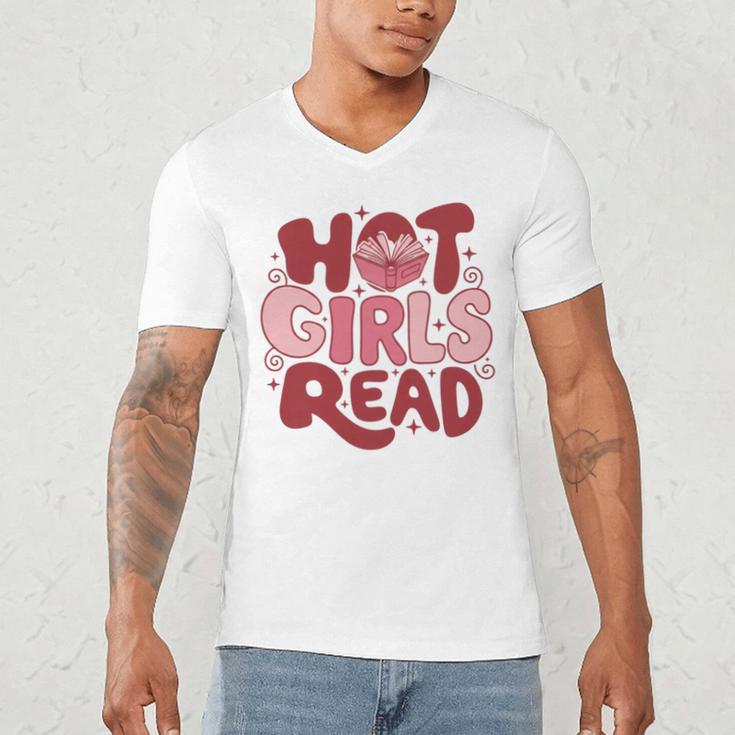 Hot Girls Read Book Lover Feminist Reader Premium Tri-Blend Men's V-Neck T-Shirt