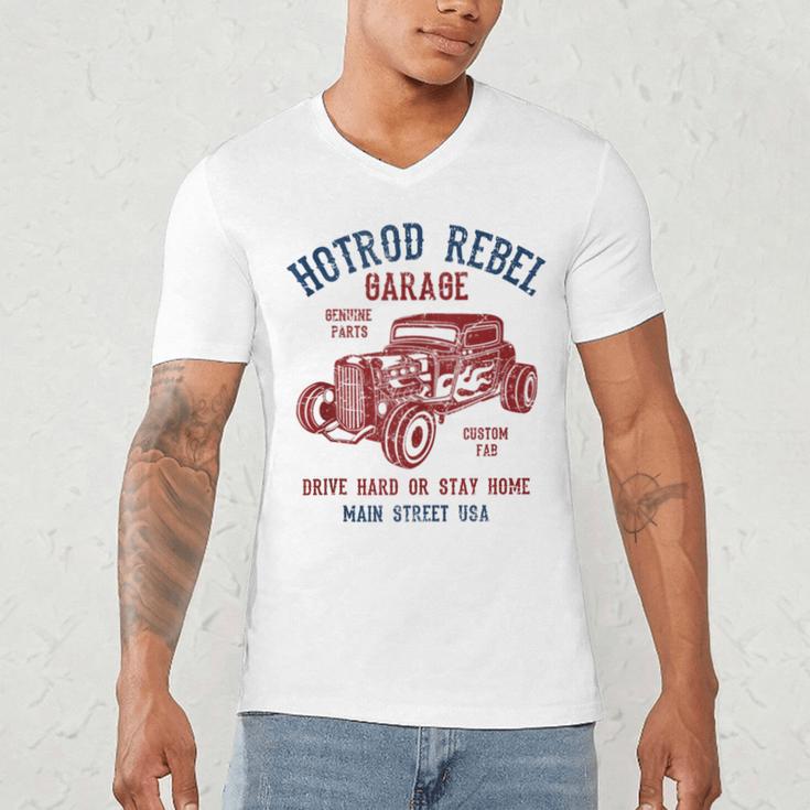 Hotrod Rebel Automotive Nostalgia Old Car Distressed Men's V-Neck T-Shirt