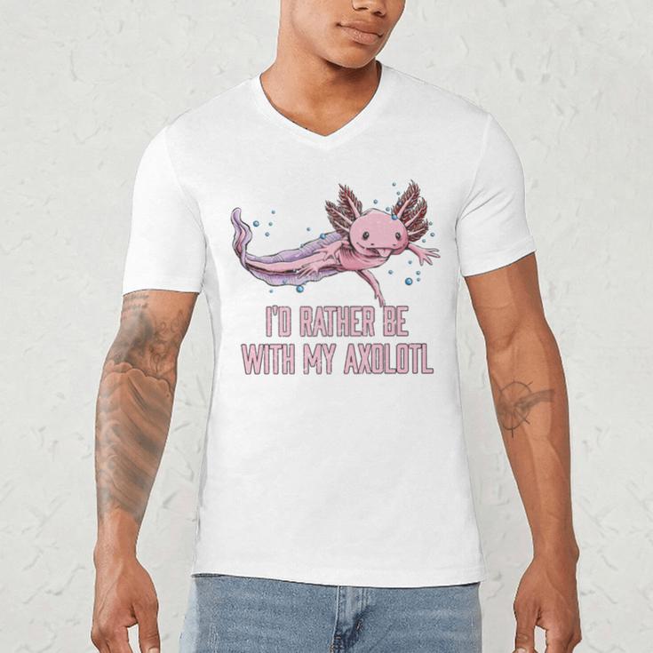 Id Rather Be With My Axolotl Salamander Introvert Men's V-Neck T-Shirt Id Rather Be With My Axolotl Salamander Introvert Men's V-Neck T-Shirt