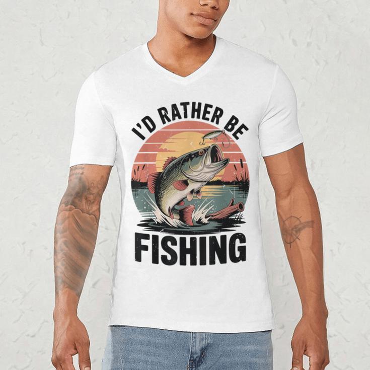 Id Rather Be Fishing Largemouth Bass Fish Dad Jokes Men's V-Neck T-Shirt