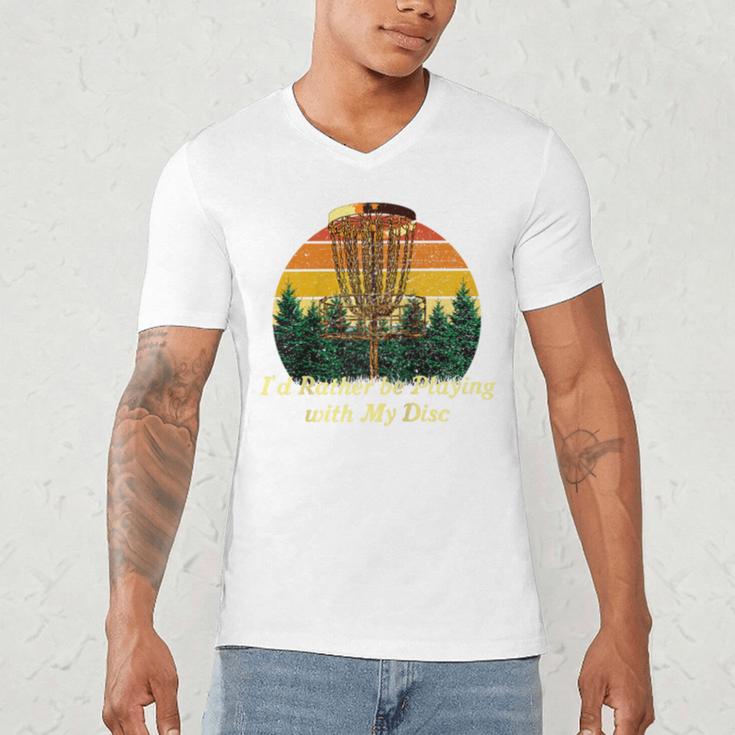 Id Rather Be Playing With My Disc Introvert Disc Golf Raglan Baseball Tee Men's V-Neck T-Shirt