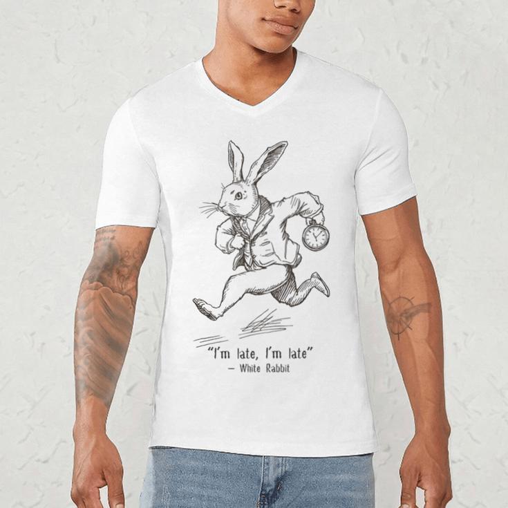 I'm Late I'm Late Rabbit From Alice Wonderland Book Men's V-Neck T-Shirt