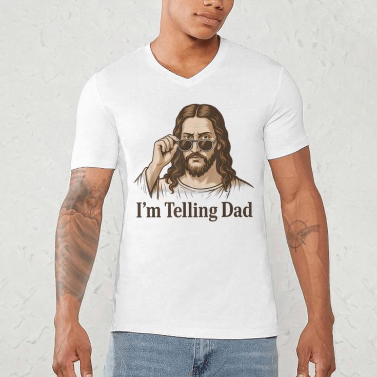 I'm Telling Dad Jesus Wearing Sunglasses Christian Fathers Men's V-Neck T-Shirt I'm Telling Dad Jesus Wearing Sunglasses Christian Fathers Men's V-Neck T-Shirt