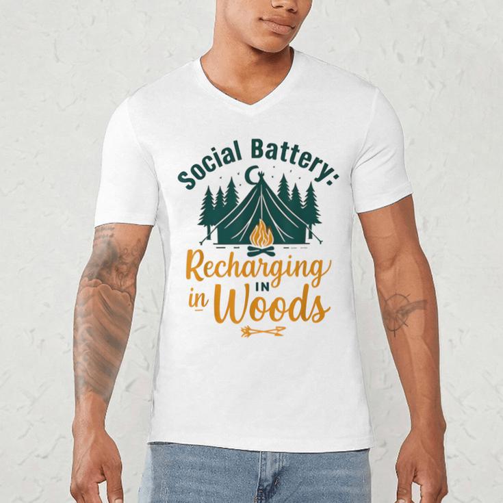 Introvert Camping Social Battery Recharging In The Woods Men's V-Neck T-Shirt Introvert Camping Social Battery Recharging In The Woods Men's V-Neck T-Shirt