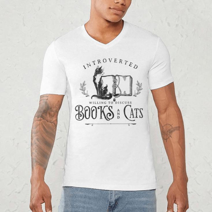 Introverted But Willing To Discuss Cats And Books Men's V-Neck T-Shirt Introverted But Willing To Discuss Cats And Books Men's V-Neck T-Shirt