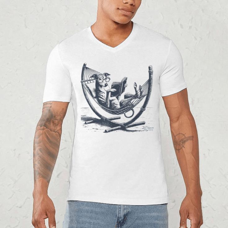 Italian Greyhound Whippet Dog Reading Book Hammock Iggy Mom Men's V-Neck T-Shirt