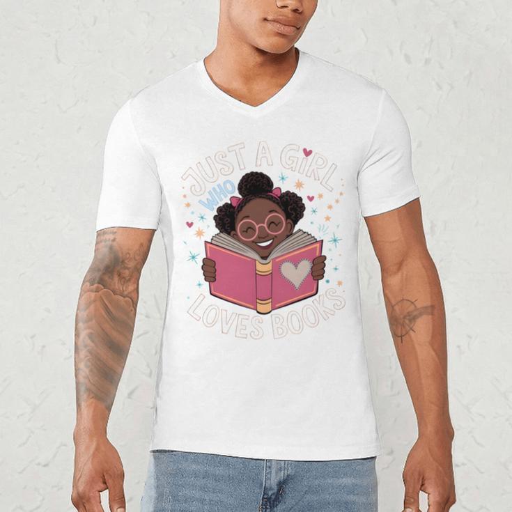 Just A Girl Who Loves Books Cute African American Afro Men's V-Neck T-Shirt Just A Girl Who Loves Books Cute African American Afro Men's V-Neck T-Shirt