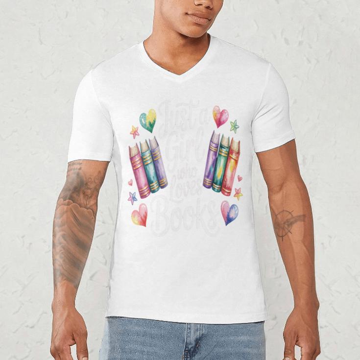 Just a Girl Who Loves Books Lover Reading Library Librarian Men's V-Neck T-Shirt