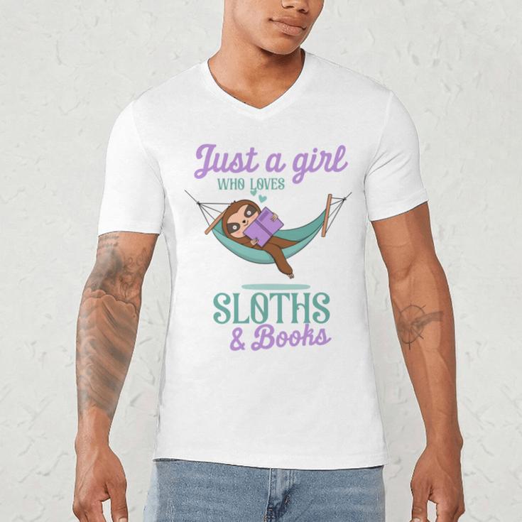 Just a Girl Who Loves Sloths And Books Men's V-Neck T-Shirt