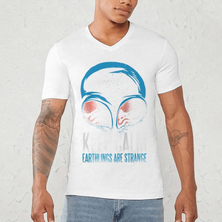 Keep Calm Earthlings Are Strange Alien Introvert Raglan Baseball Tee Men's V-Neck T-Shirt Keep Calm Earthlings Are Strange Alien Introvert Raglan Baseball Tee Men's V-Neck T-Shirt