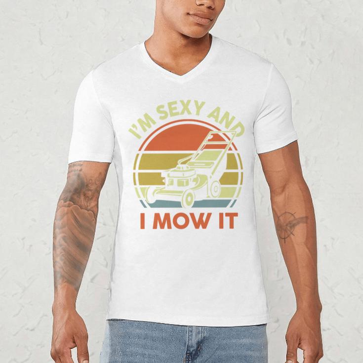 Lawn Mowing Dad Im Sexy And I Mow It Mower Garden Premium Tri-Blend Men's V-Neck T-Shirt