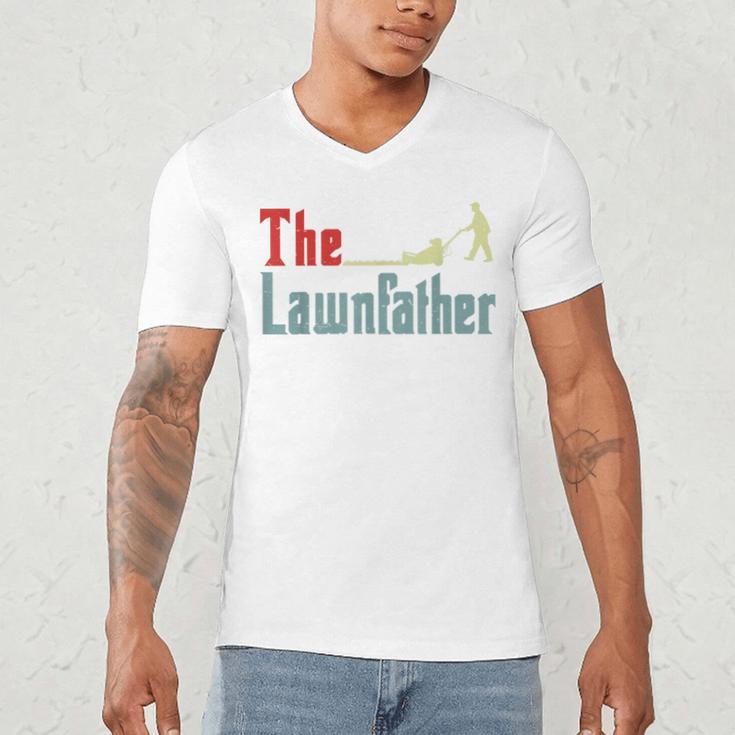 Lawn Mowing Lawnfather Dad Lawn Mower Gardening Men's V-Neck T-Shirt