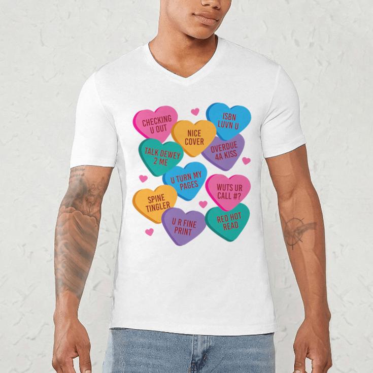 Librarian Shirt Valentines Book Worm Reading Tshirt Premium Tri-Blend Men's V-Neck T-Shirt