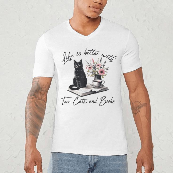 Life Better With 2 Cats Books Kitten Kitty Women Girls Kids Men's V-Neck T-Shirt Life Better With 2 Cats Books Kitten Kitty Women Girls Kids Men's V-Neck T-Shirt