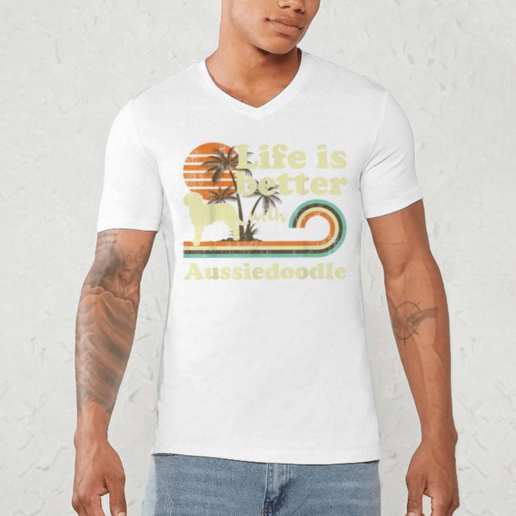 Life Better Aussiedoodle Vintage Dog Mom Dad Men's V-Neck T-Shirt Life Better Aussiedoodle Vintage Dog Mom Dad Men's V-Neck T-Shirt