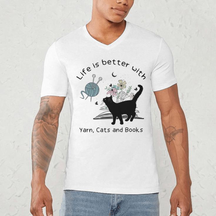 Life Is Better With Yarn Cats And Books Men's V-Neck T-Shirt
