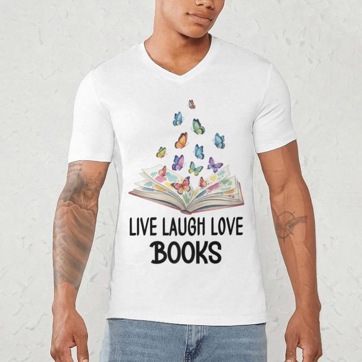 Live Laugh & Love Books Reading Butterfly Book Lover Bookish Premium Men's V-Neck T-Shirt