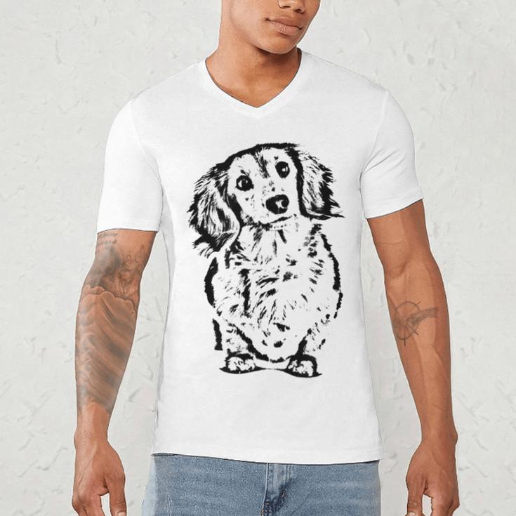 Long Hair Dachshund Lover Doxie Mom Dad Cute Wiener Dog Small Men's V-Neck T-Shirt