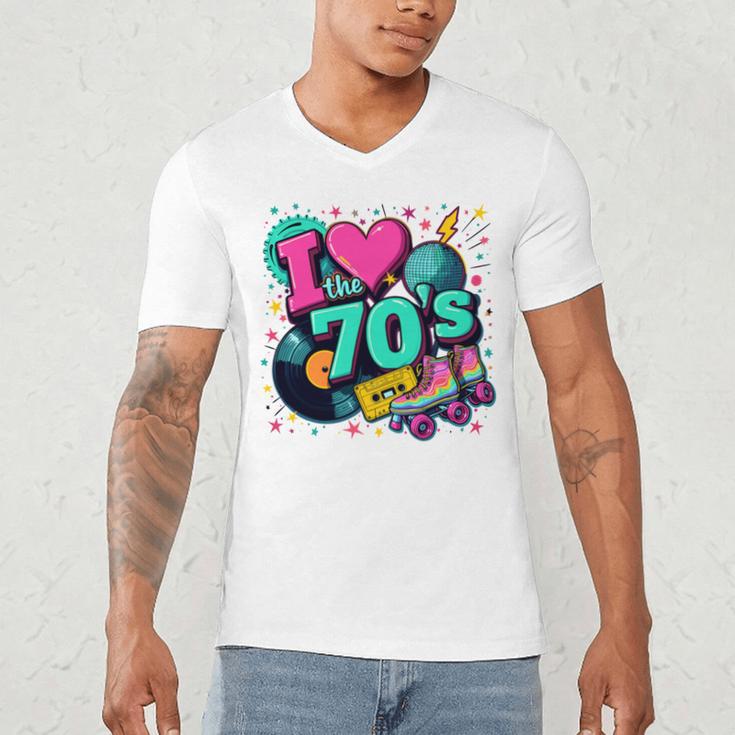 I Love The 70s Retro Cassette Roller Vinyl Disco Nostalgia Men's V-Neck T-Shirt