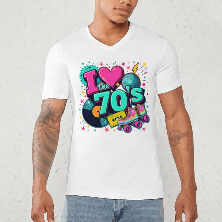 I Love The 70s Retro Cassette Roller Vinyl Disco Nostalgia Premium Tri-Blend Men's V-Neck T-Shirt
