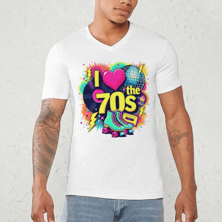 I Love The 70s Retro Cassette Roller Vinyl Nostalgia Vibes Premium Tri-Blend Men's V-Neck T-Shirt