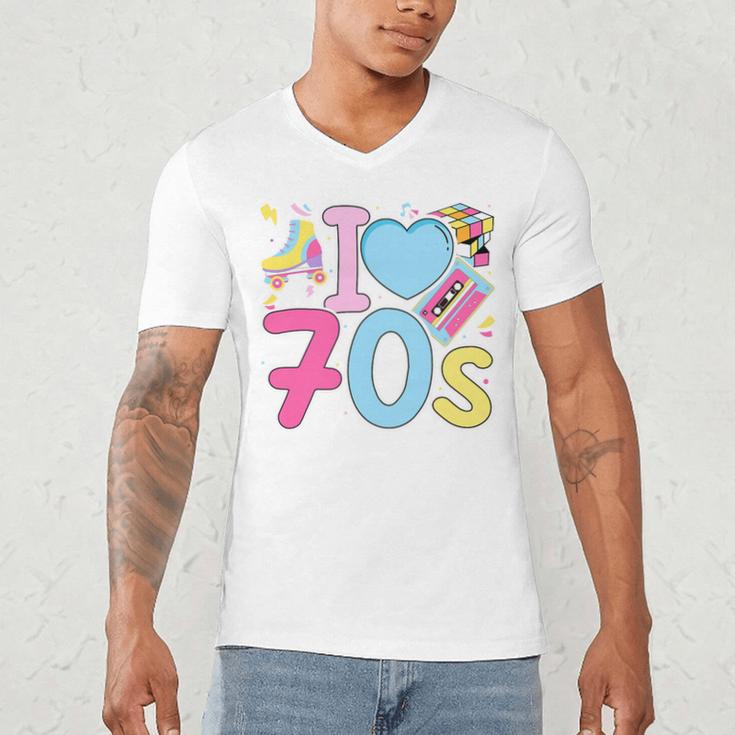 I Love 70's Retro Style Nostalgia Vibe 1970's Party Premium Tri-Blend Men's V-Neck T-Shirt