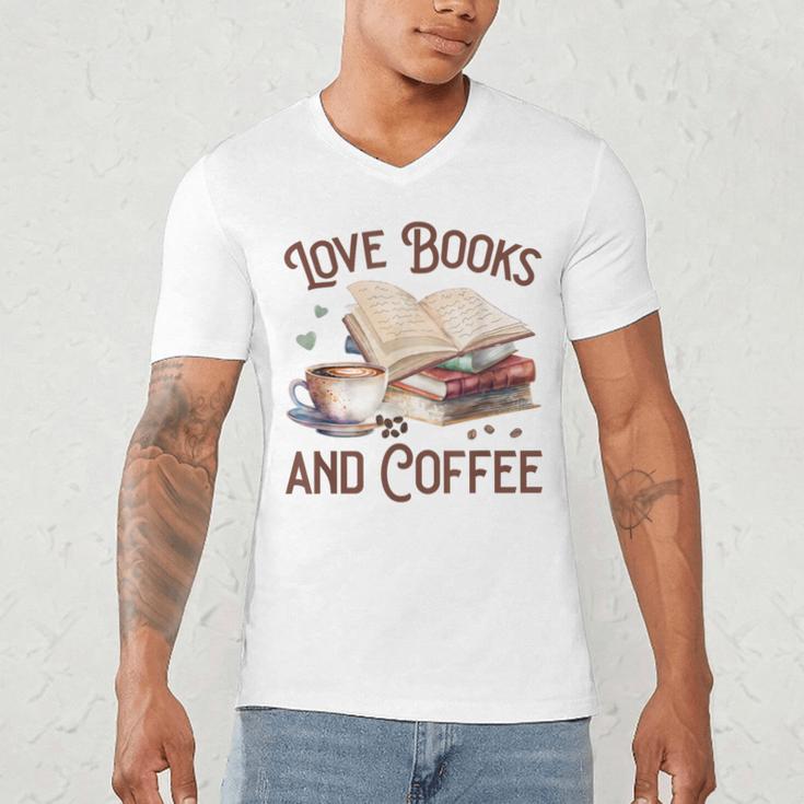 Love Books And Coffee Books Reading Coffee Drinking Men's V-Neck T-Shirt