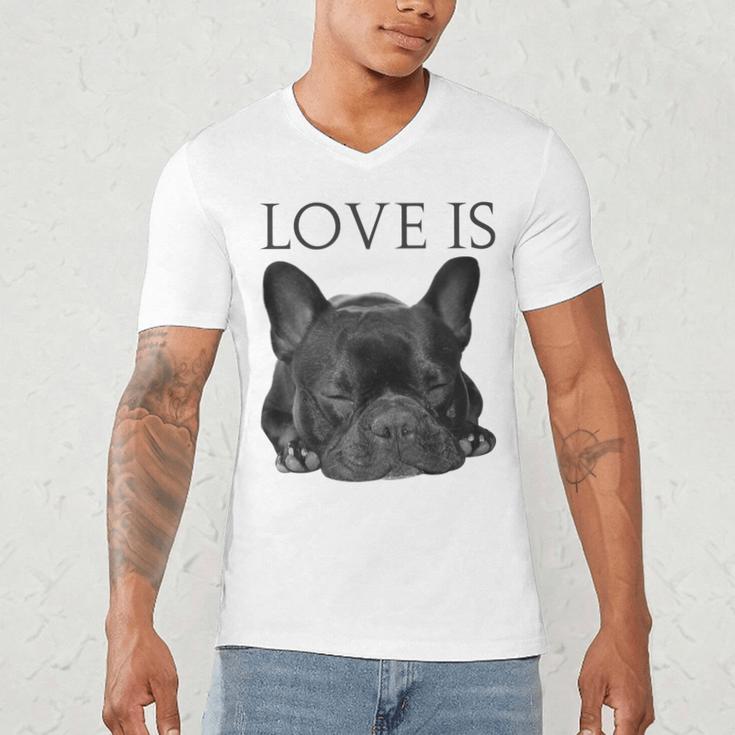 Love Is French Bulldog Shirt Frenchie Lover Tee Dog Mom Dad Men's V-Neck T-Shirt