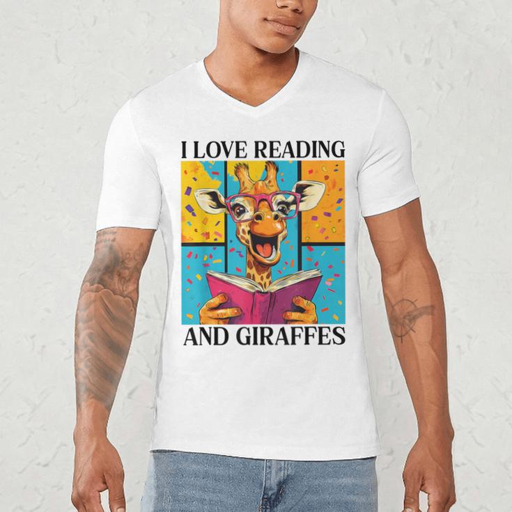 Love Reading And Giraffes Cute Giraffe Reading Book Lovers Men's V-Neck T-Shirt