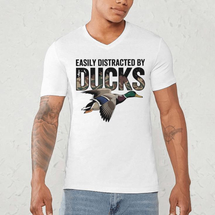 Mallard Duck Hunting Camo Easily Distracted Duck Dad Men's V-Neck T-Shirt