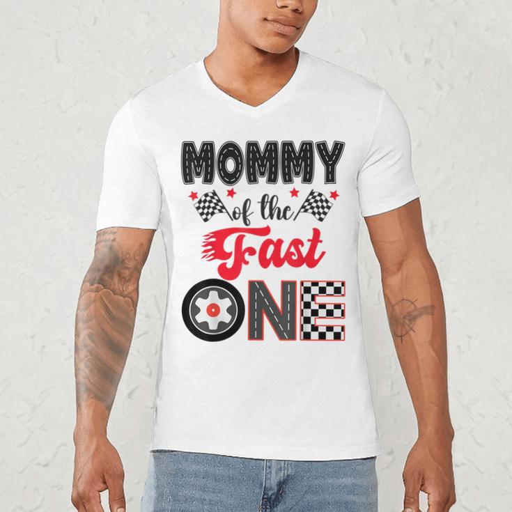 Mommy Of The Fast One Car Racing Dad 1St Birthday Boy Men's V-Neck T-Shirt