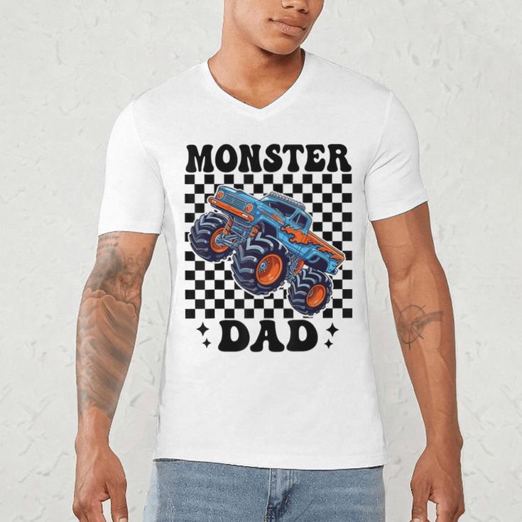 Monster Truck Dad Family Matching Monster Trucks Birthday Men's V-Neck T-Shirt