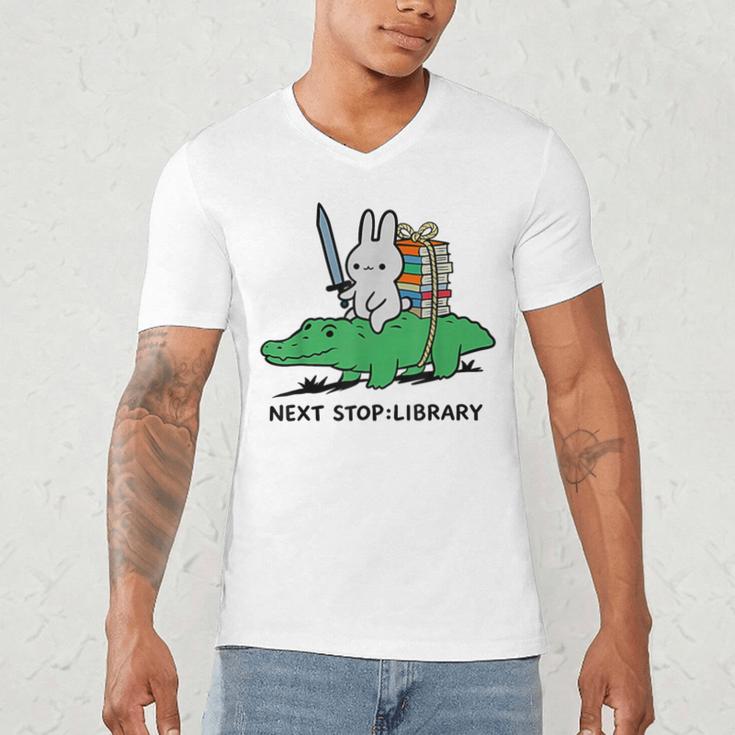 Next Stop Library Reading Book Men's V-Neck T-Shirt