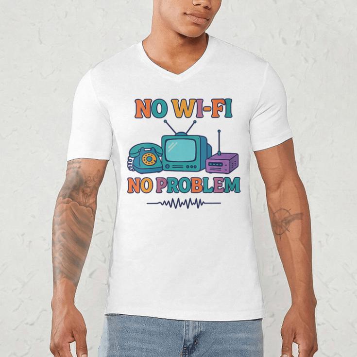 No Wi-Fi No Problem – Retro Dial Up Tech Nostalgia Men's V-Neck T-Shirt