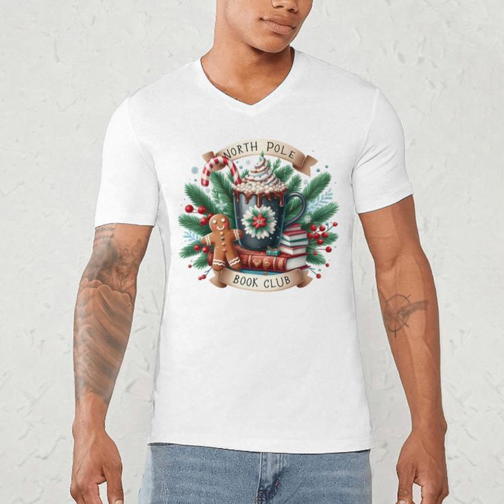 North Pole Book Club Books Reading Mug Gingerbread Men's V-Neck T-Shirt