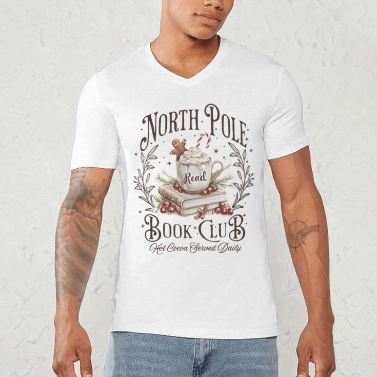 North Pole Book Club Christmas Xmas Hot Cocoa Bookish Men's V-Neck T-Shirt