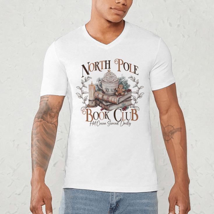 North Pole Book-Club Hot Cocoa Served Daily Christmas Book Men's V-Neck T-Shirt