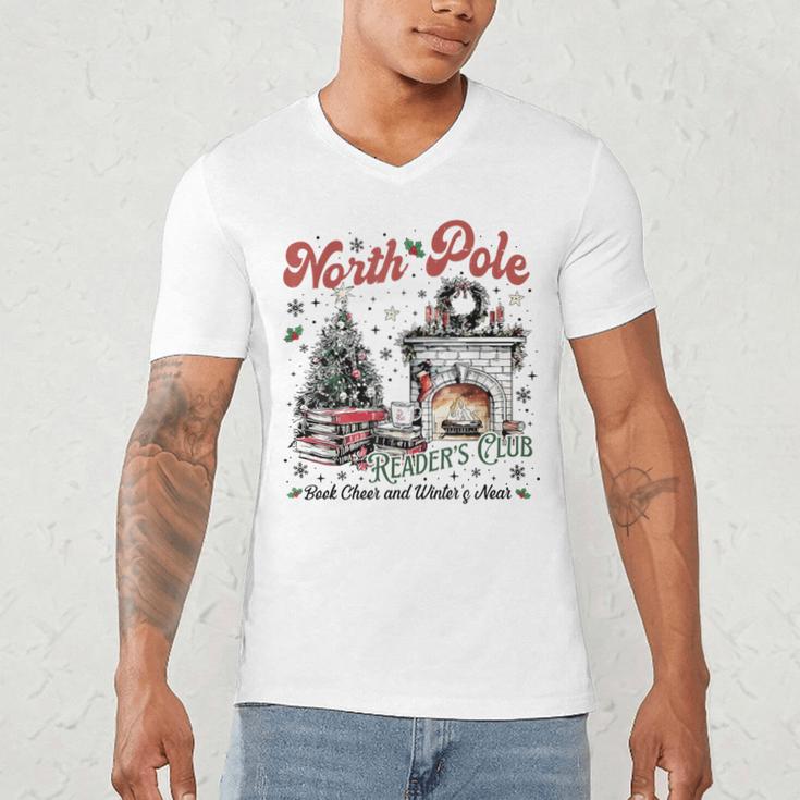 North Pole Book Club Book Lover Bookish Bookworm Christmas Men's V-Neck T-Shirt