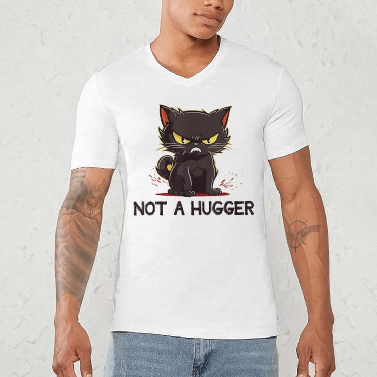 Not A Hugger Tee Angry Cat Sarcastic Cute Introvert Men's V-Neck T-Shirt