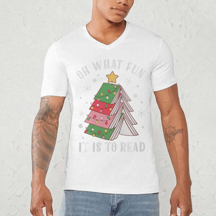 Oh What Fun It Is To Read Book Christmas Tree Premium Tri-Blend Men's V-Neck T-Shirt