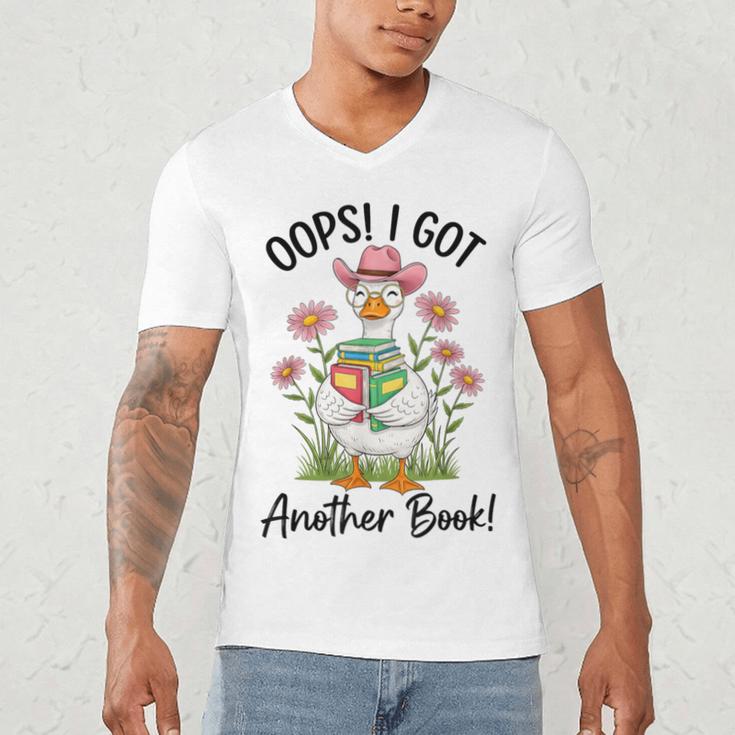 Oops I Got Another Book Cute Goose Librarian Reading Teacher Men's V-Neck T-Shirt