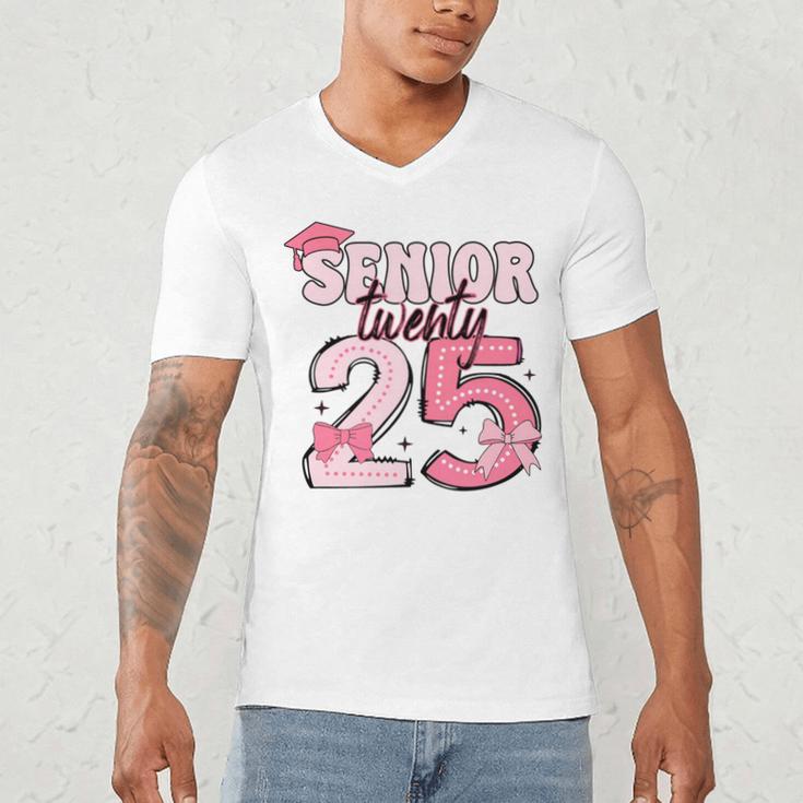 Pink Coquette Bow Senior 2025 Back To School Graduation Girl Men's V-Neck T-Shirt