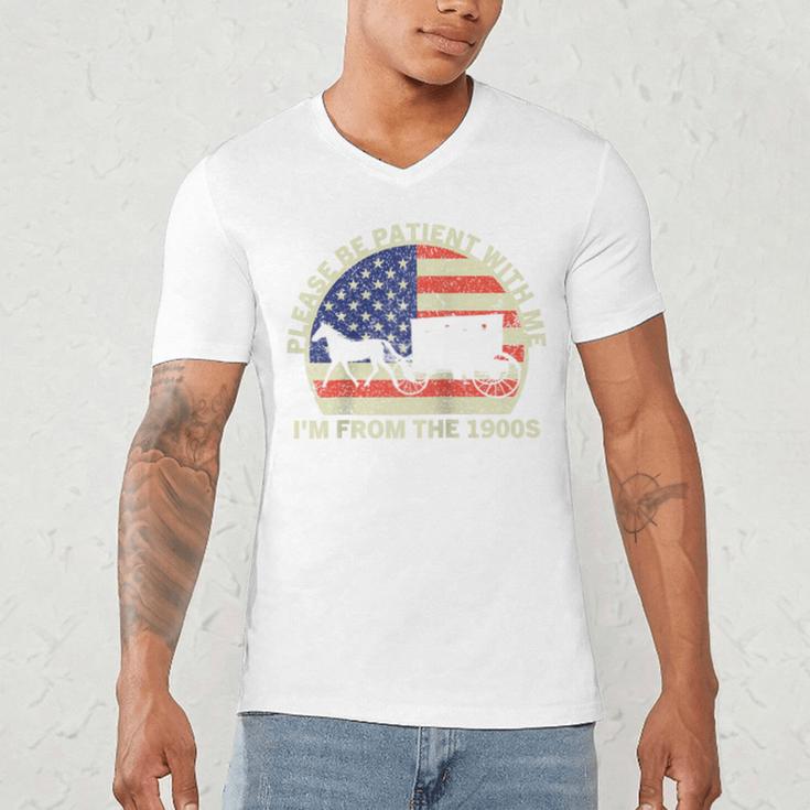 Please Be Patient With Me I'm From The 1900s Dad Vintage Raglan Baseball Tee Men's V-Neck T-Shirt
