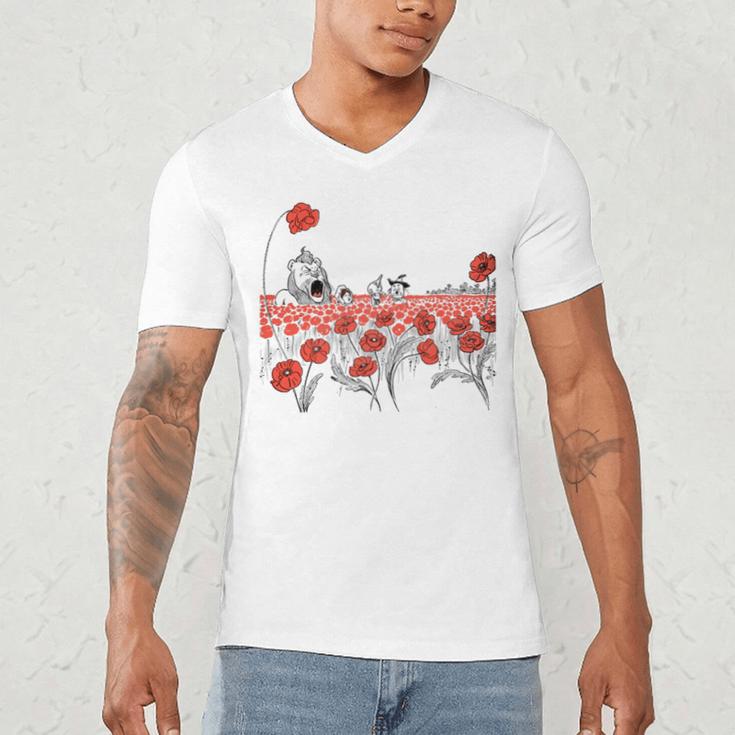 Poppy Field Wizard Of Oz Cowardly Brave Lion Book Men's V-Neck T-Shirt
