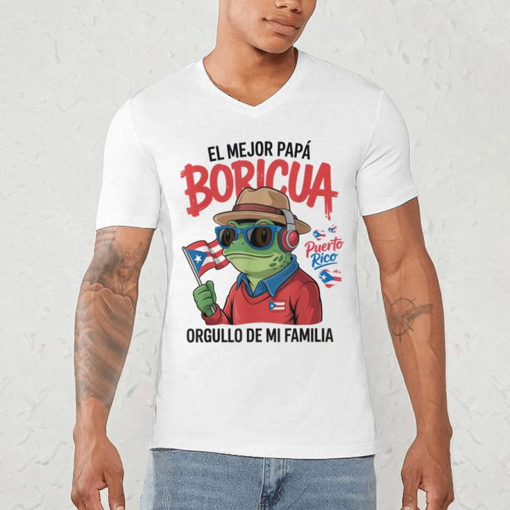 Puerto Rican Dad Idea For Men & Papá Boricua Coqui Frog Men's V-Neck T-Shirt