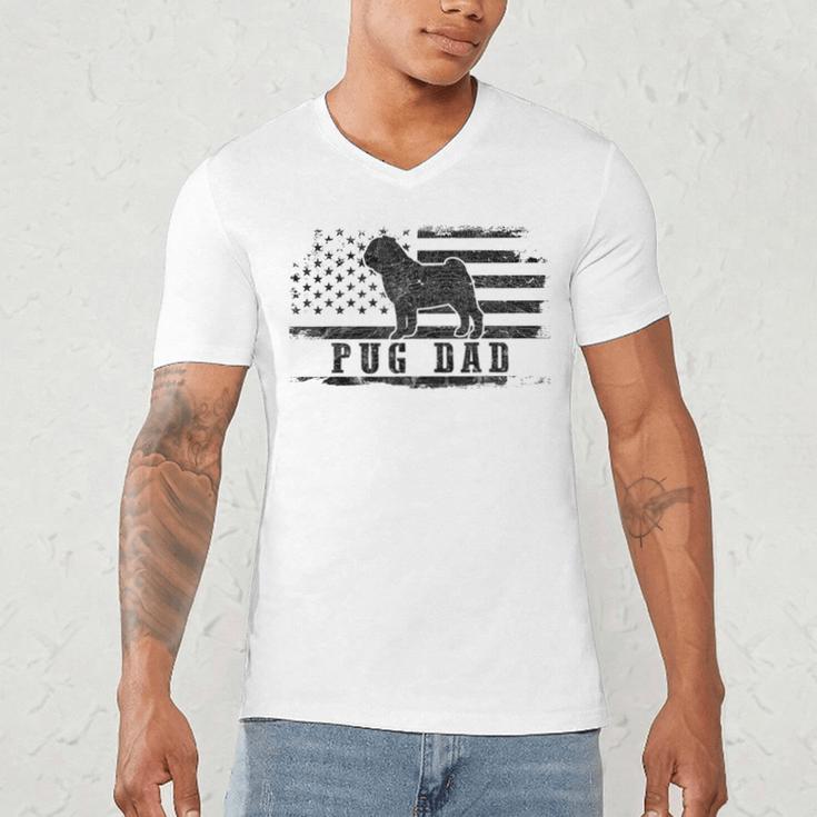 Pug Dad Distressed American Flag Patriotic Dog Men's V-Neck T-Shirt