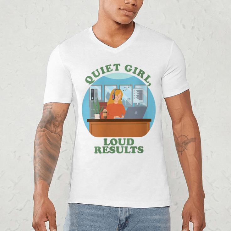 Quiet Girl Loud Results Introvert Office Staff Secretary Men's V-Neck T-Shirt