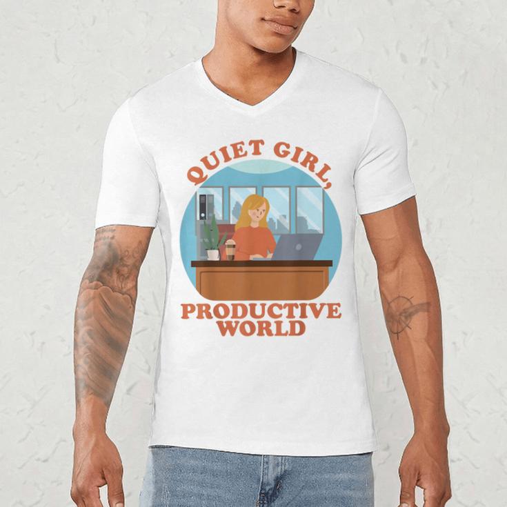 Quiet Girl Productive World Introvert Office Staff Secretary Men's V-Neck T-Shirt