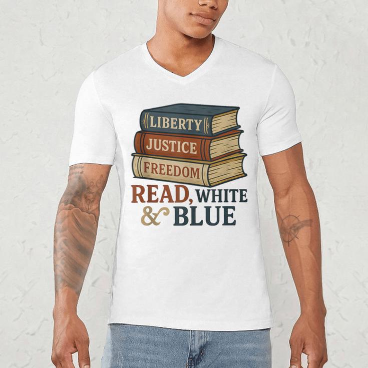 Read Blue Liberty Books July 4th Independence Men's V-Neck T-Shirt