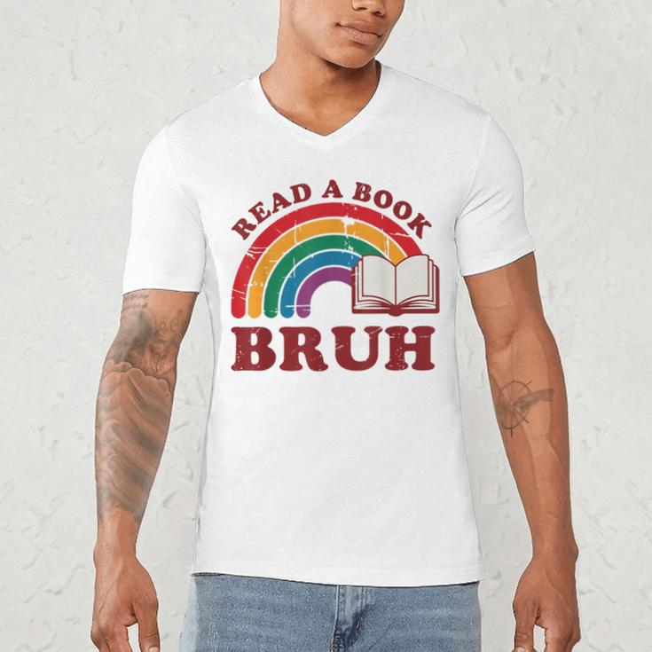 Read A Book Bruh Rainbow Vintage Reading Library Student Men's V-Neck T-Shirt
